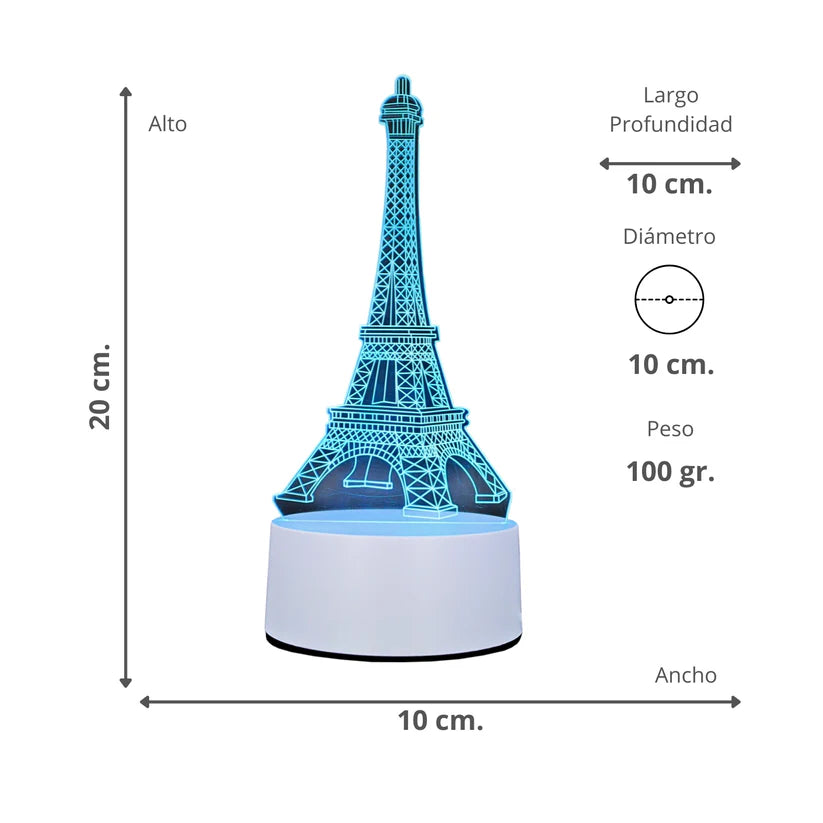 Lámpara Led Luces RGB 3D Torre Eifeel