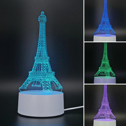 Lámpara Led Luces RGB 3D Torre Eifeel